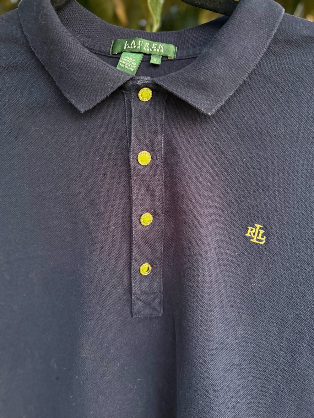 Lauren Ralph Lauren Navy Cotton Polo Shirt Gold RL Logo Women’s L - Picture 4 of 7